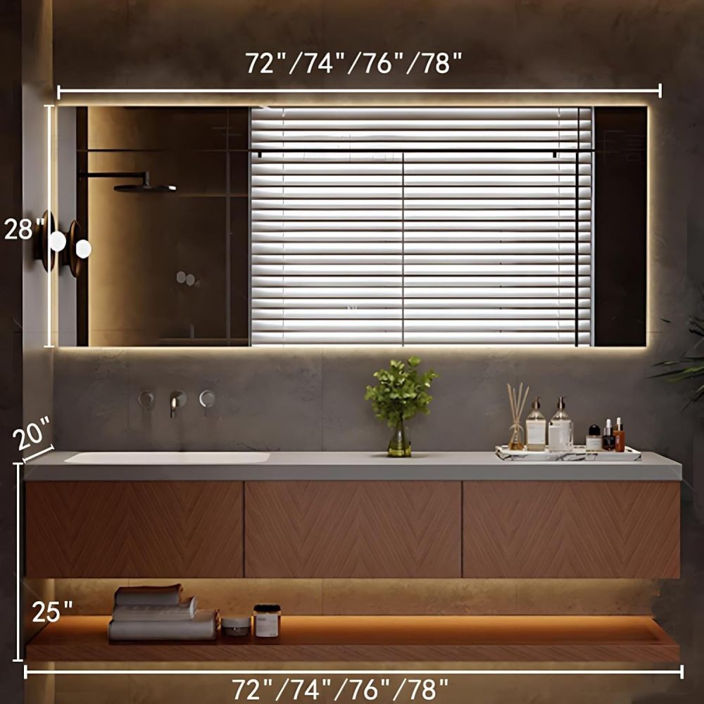 74IN Bathroom Vanity - Modern Bathroom Vanity with Smart Defog Mirror, Solid Wood Floating Bathroom Sink Cabinet with 3 Drawers and Seamless Sink,No Assembly Required, Mirror Cabinet