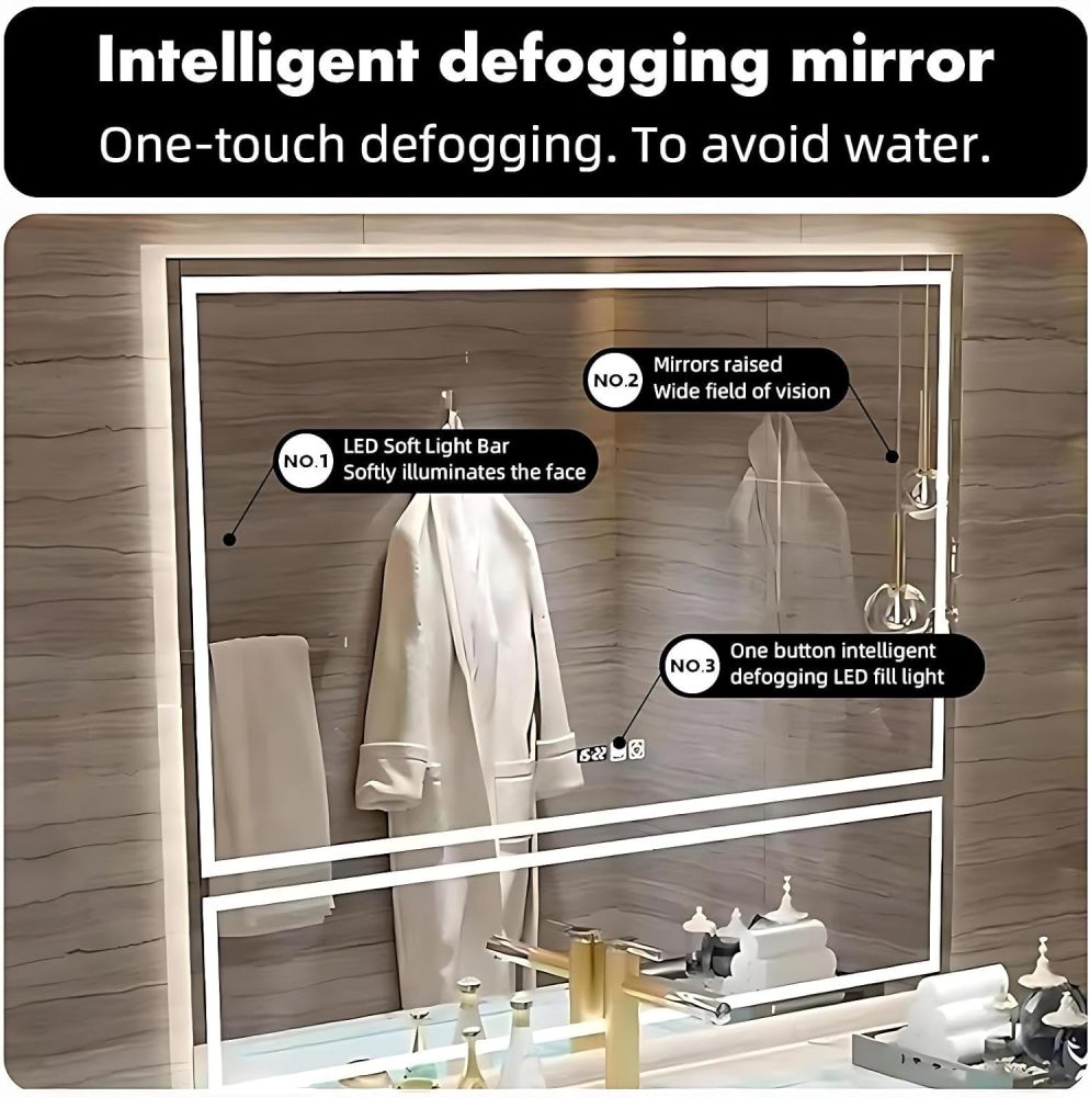 70IN Bathroom Vanity with Sink - Bathroom Vanity with LED Smart Defog Mirror Cabinet, Stylish Wall Mounted Design, Gold Handle, Large Storage Drawer, Complete Accessorie, Wood