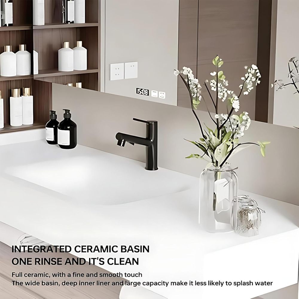 54 inch Bathroom Vanity - Bathroom Vanity with Single Sink, Smart Defogging Mirror Cabinet and Large Countertop, Soft-Close Drawers, Includes Accessories, Fully Assembled, White A