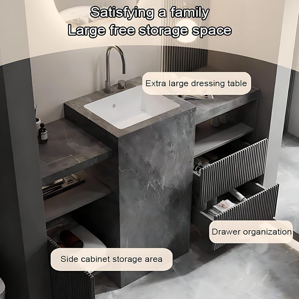 54IN Bathroom Vanity - Modern Bathroom Vanity with Smart Defog Mirror, Floating Sink Cabinet with Multiple Storage Areas & Seamless Sink, No Assembly Required