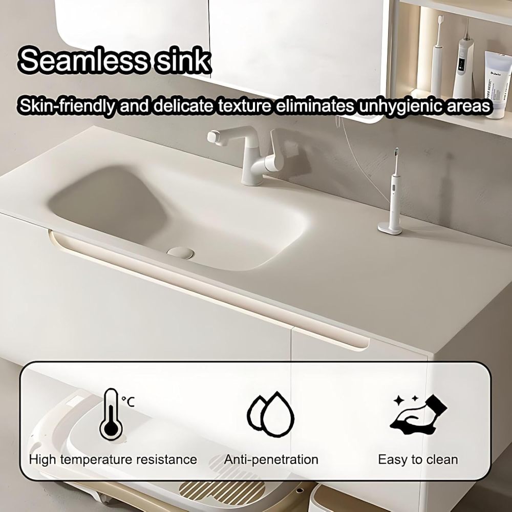 44IN Bathroom Vanity with Sink - Luxury Bathroom Vanity with Smart Defog Mirror Cabinet, Solid Wood Sink Cabinet with Multiple Storage Areas, No Assembly Required