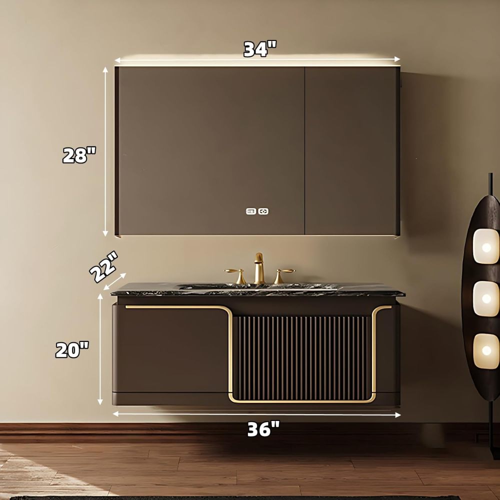 Modern Bathroom Vanity with Sink - Elegant Single/Double Sink Bathroom Vanity | Includes LED Smart Defog Mirror & Faucet | Wall-Mounted Multi-Layer Solid Wood