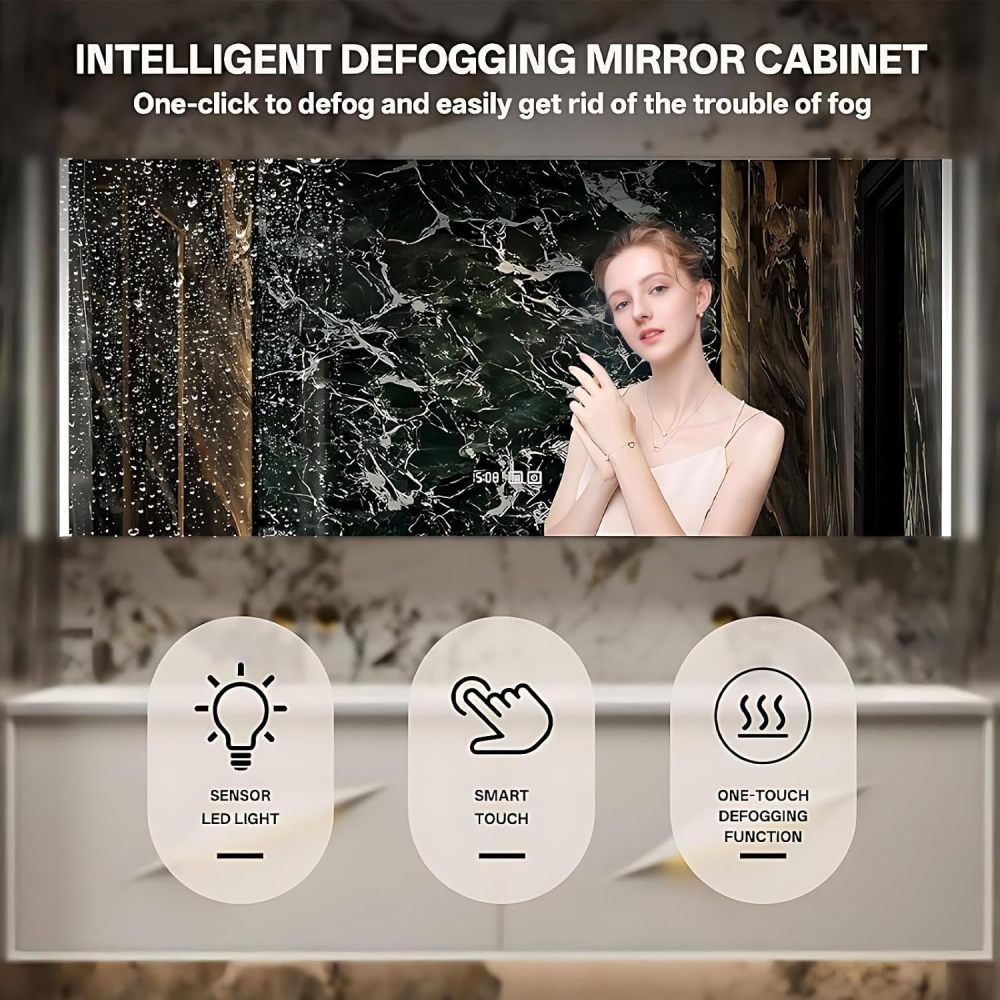 60IN Bathroom Vanity with Sink - Modern Bathroom Vanities Includes Smart Defogging Mirror Cabinet, Large Countertop and One-Piece Sink, Includes Accessories, Customizable, White
