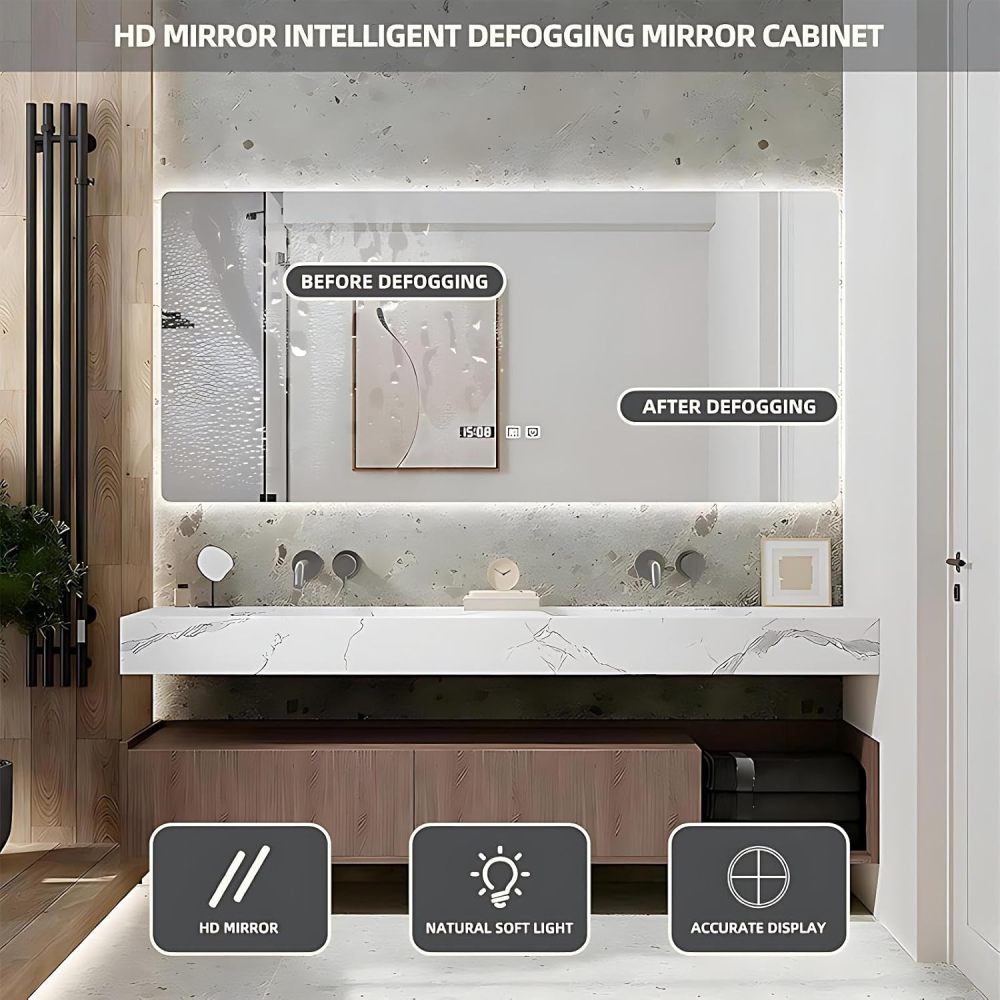 52IN Double Sink Bathroom Vanity - Bathroom Vanities Set Includes One-Piece Basin and Anti-Fog Mirror Cabinet, Multi-Function Shelf, Complete Accessorie, Fully Assembled, White