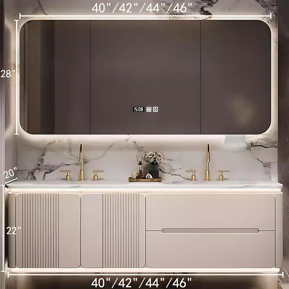 40IN Bathroom Vanity with Sink - Floating Bathroom Vanity with Smart Defog Mirror Cabinet, Solid Wood Sink Cabinet with Multiple Storage Areas, No Assembly Required