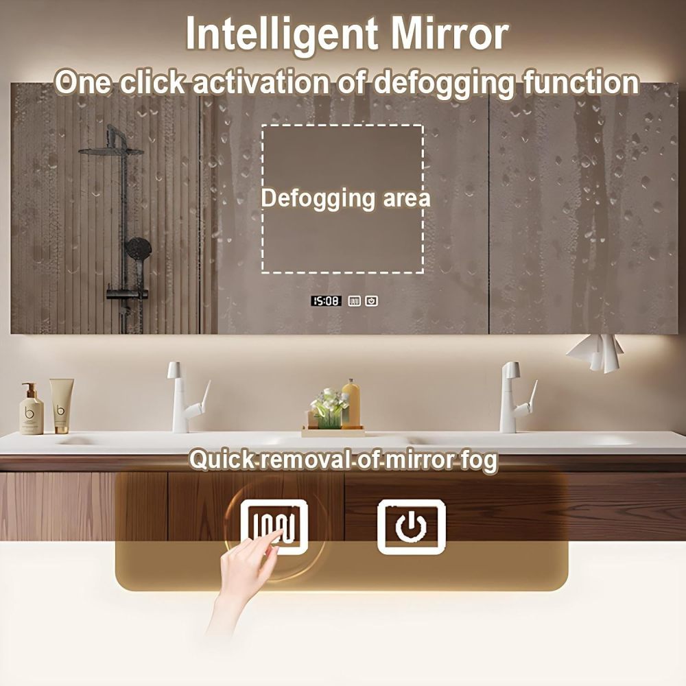 104IN Bathroom Vanity with Sink - Luxury Floating Double Sink Bathroom Vanity Cabinet with Drawers, Silent Buffer Slide Rail, Intelligent Defogging, Custom Sizes