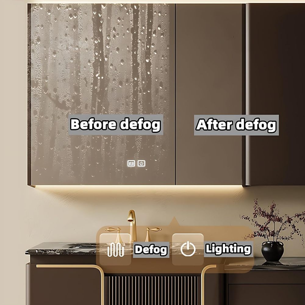 Modern Bathroom Vanity with Sink - Elegant Single/Double Sink Bathroom Vanity | Includes LED Smart Defog Mirror & Faucet | Wall-Mounted Multi-Layer Solid Wood