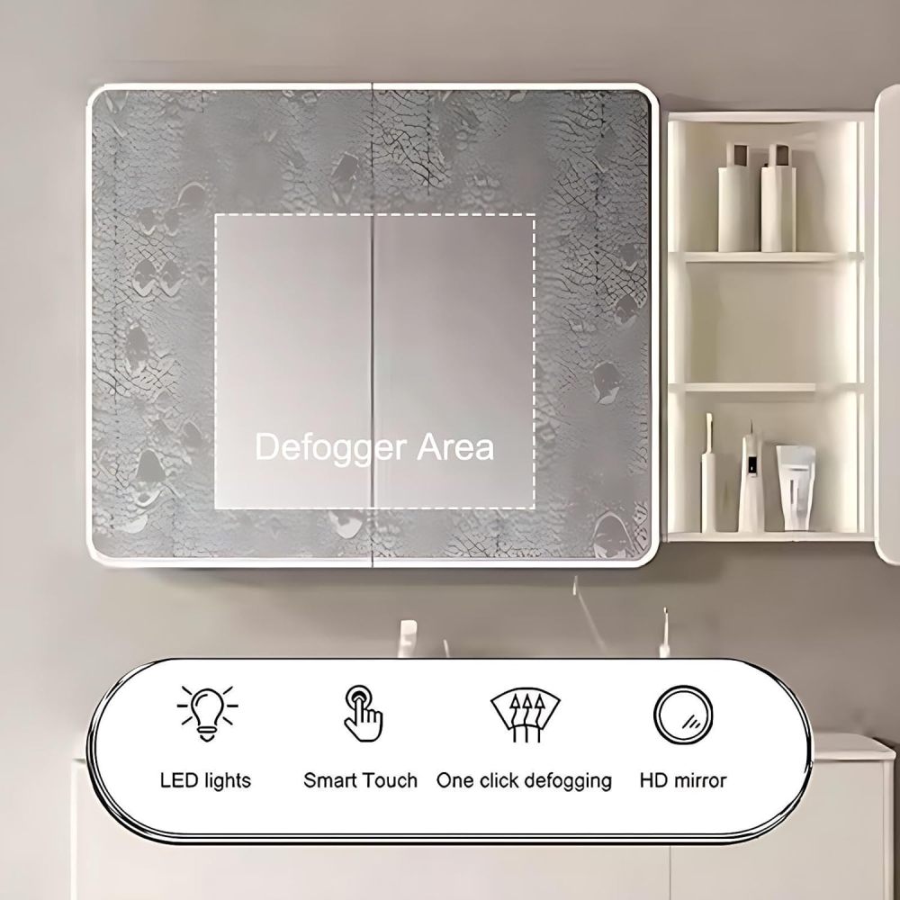 44IN Bathroom Vanity with Sink - Luxury Bathroom Vanity with Smart Defog Mirror Cabinet, Solid Wood Sink Cabinet with Multiple Storage Areas, No Assembly Required