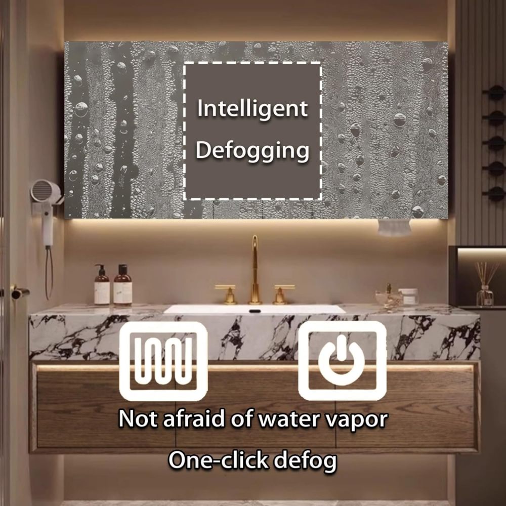 Bathroom Vanity with Sink - Double Sink Vanity with Smart Defogging Mirror, Solid Wood Bathroom Cabinet, Stylish, Waterproof, Custom Sizes - Complete Accessories