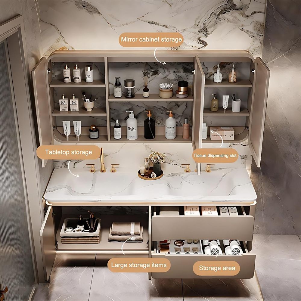 40IN Bathroom Vanity with Sink - Floating Bathroom Vanity with Smart Defog Mirror Cabinet, Solid Wood Sink Cabinet with Multiple Storage Areas, No Assembly Required