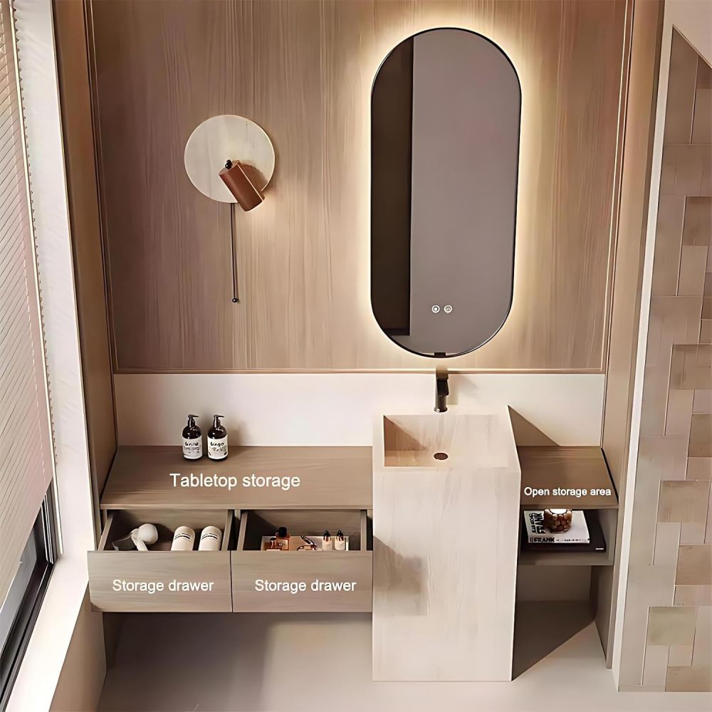 96IN Bathroom Vanity with Sink - Modern Bathroom Vanity with Smart Defog Mirror, Simple Sink Cabinet with Multiple Storage Areas, No Assembly Required