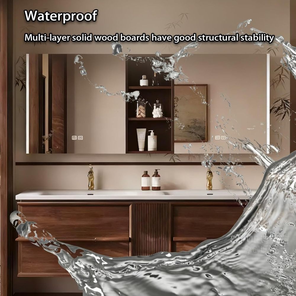 80IN Bathroom Vanity with Sink - Modern Double Floating Sink Design with Smart Defog Mirror, Solid Wood Bathroom Vanity Cabinet, Sizes Customizable - Complete Accessories, Mirror Cabinet