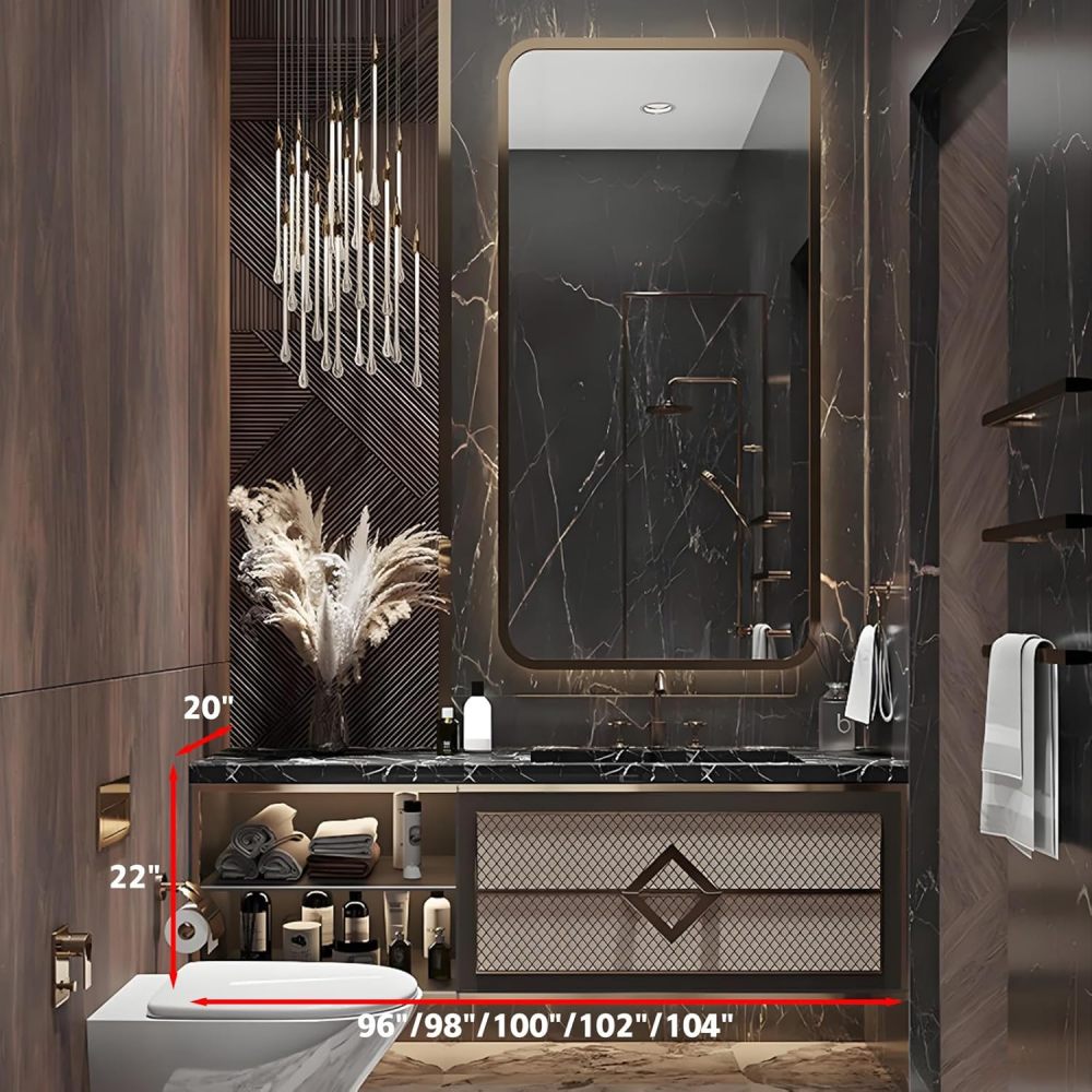 96IN Luxurious Bathroom Vanity with Sink - Single Floating Sink Design, Bathroom Vanity Cabinet with Smart Anti-Fog Mirror & 2 Drawers, Moisture-Resistant & Customizable Sizes, Brown