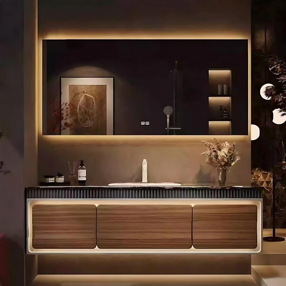 Luxury 70IN Bathroom Vanity with Sink - Floating Single Sink Bathroom Vanity Cabinet & Defogger Mirror Set, Large Storage Drawer Motion-Sensor Lighting, Solid Wood Material
