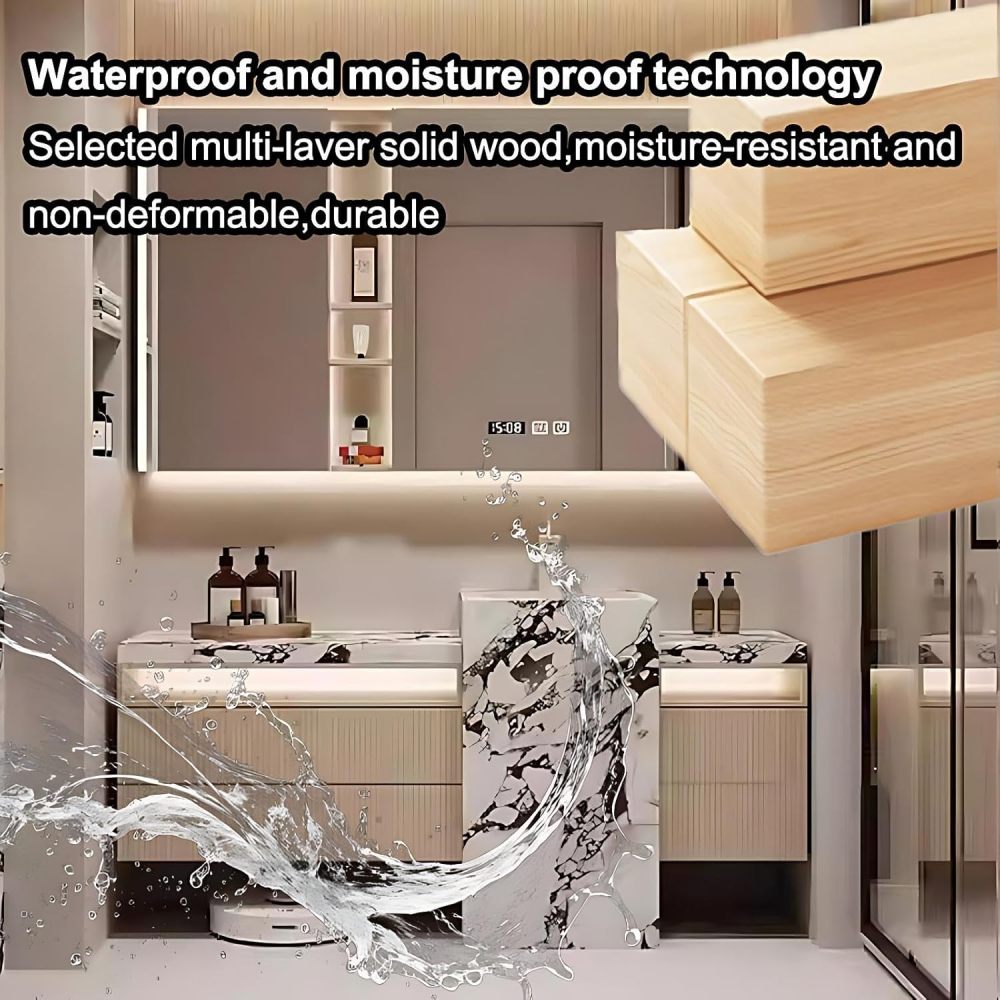62IN Bathroom Vanity with Sink - Luxury Bathroom Vanity with 4 Storage Drawers, Simple Sink Cabinet with Smart Defogging Mirror, Customizable Sizes, No Assembly Required