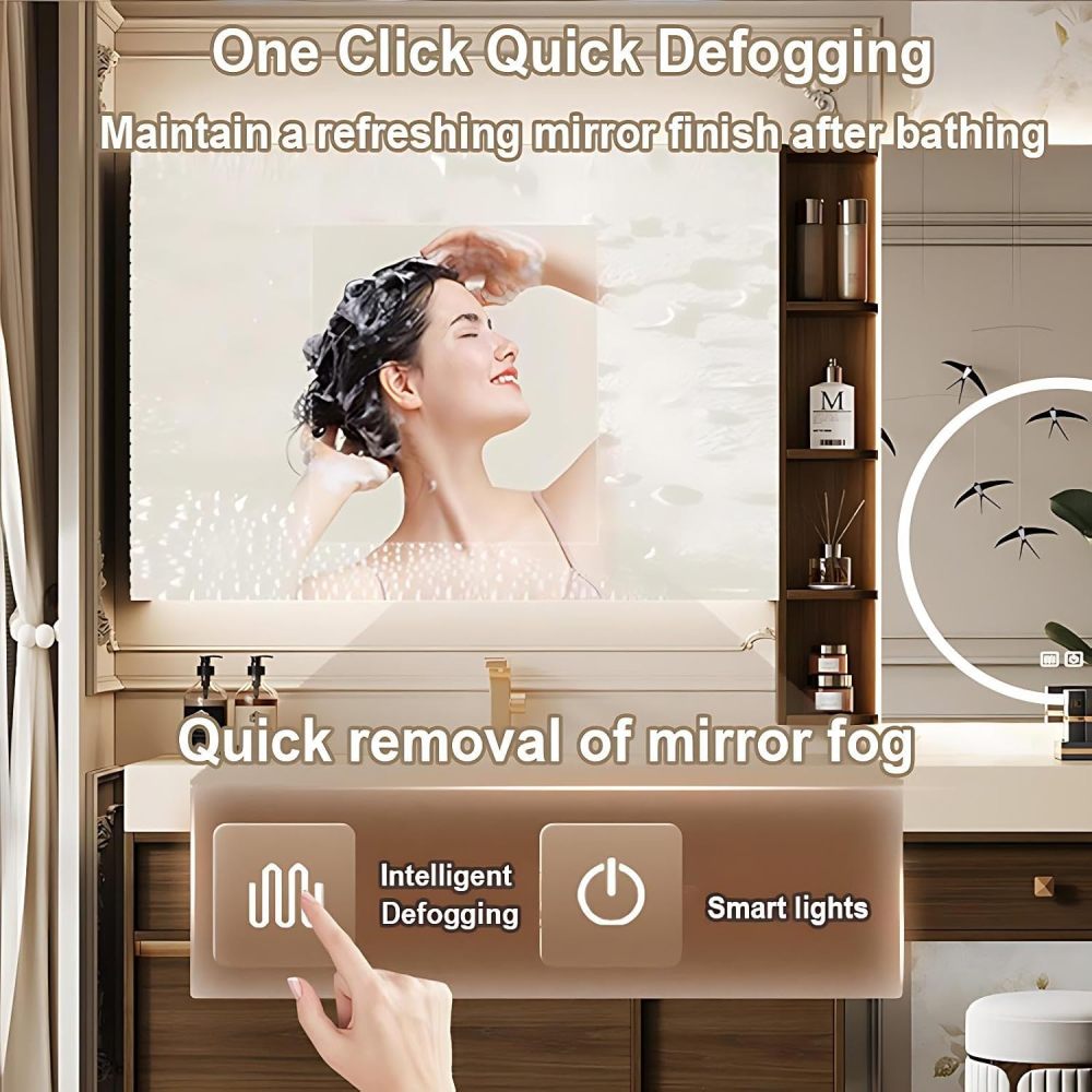 98IN Bathroom Vanity with Sink - Modern Single Sink Floating Solid Wood Bathroom Vanity Cabinet, Featuring Defogging Mirror Cabinet and Integrated Sintered Stone Sink, Separate Vanity Area