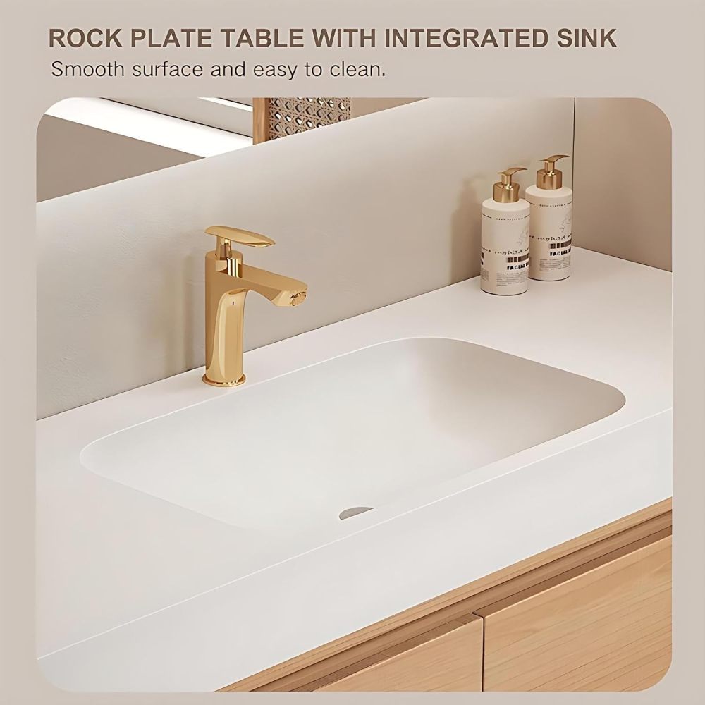 92 inch Bathroom Vanity with Sink - Modern Bathroom Vanity Set Includes LED Smart Defogging Mirror Cabinet, Floating Vanities with One Piece Sink, Includes Accessories, Wood