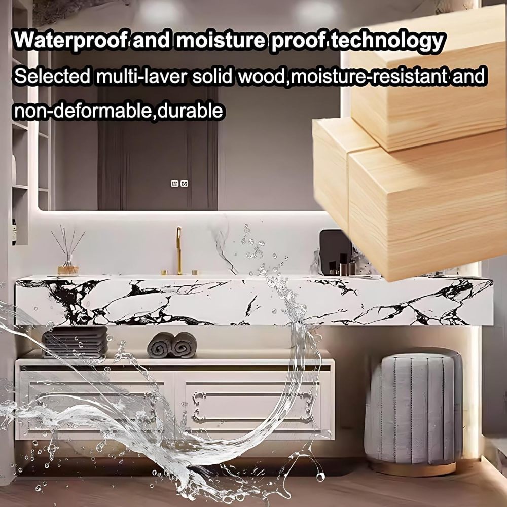 60IN Double Sink Bathroom Vanity - Luxury Bathroom Vanity with Smart Defog Mirror, Floating Sink Cabinet with Multiple Storage Areas, Includes Makeup Stool, No Assembly Required