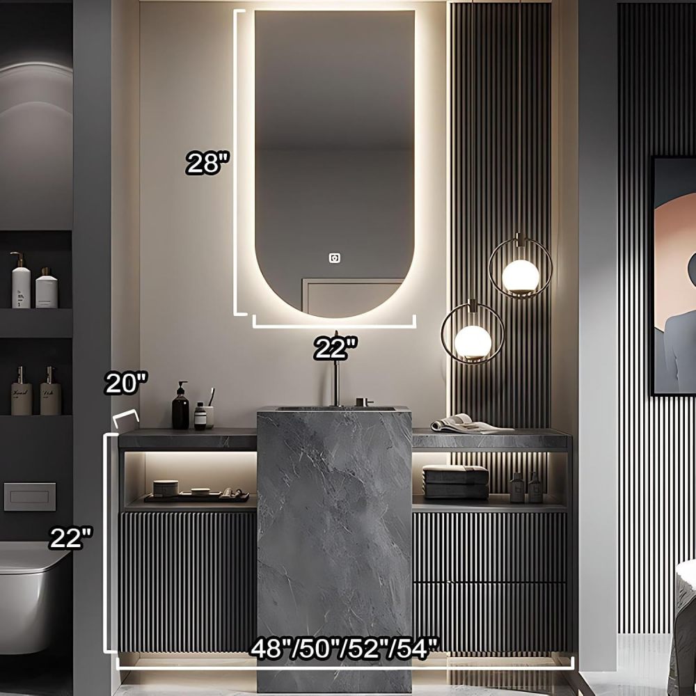 54IN Bathroom Vanity - Modern Bathroom Vanity with Smart Defog Mirror, Floating Sink Cabinet with Multiple Storage Areas & Seamless Sink, No Assembly Required