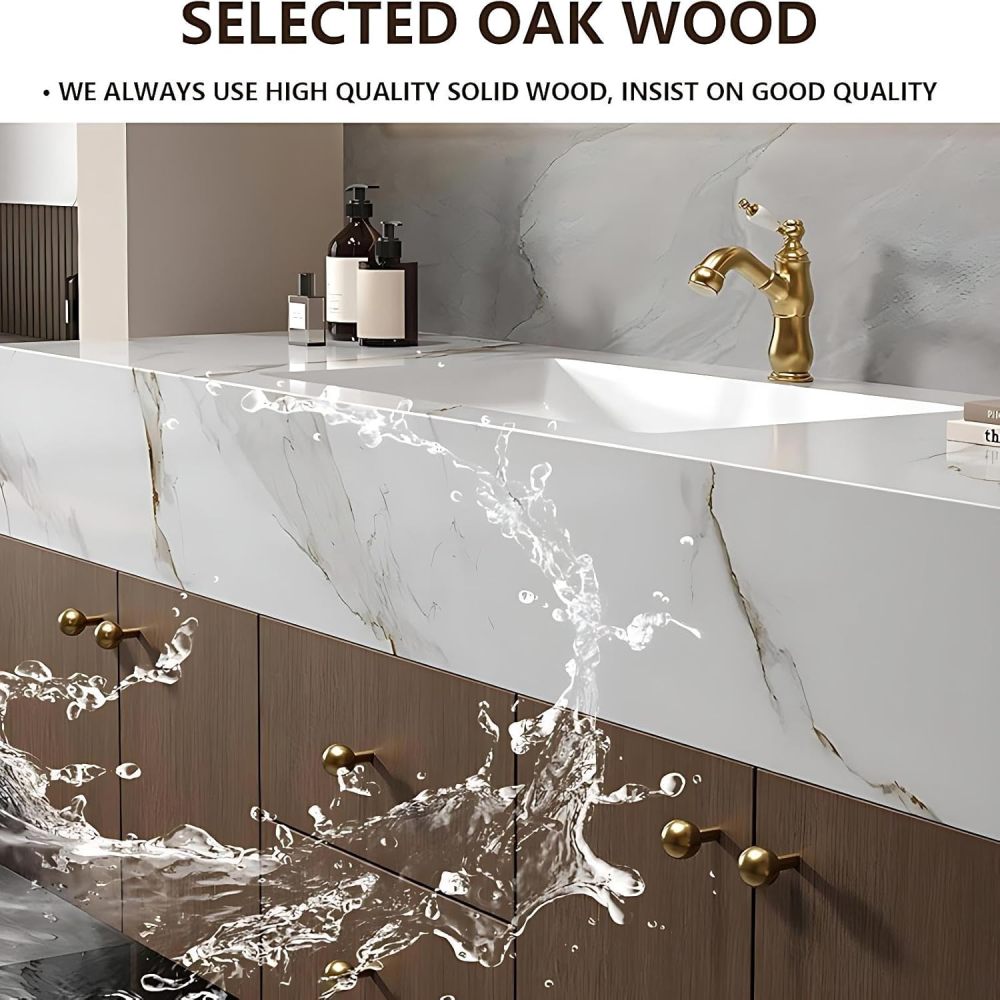 46 inch Bathroom Vanity - Single Sink Bathroom Vanity with Smart Defogging Mirror and Marble Countertop, Soft-Close Drawers, Extra-Large Storage Space, Includes Accessories, Black
