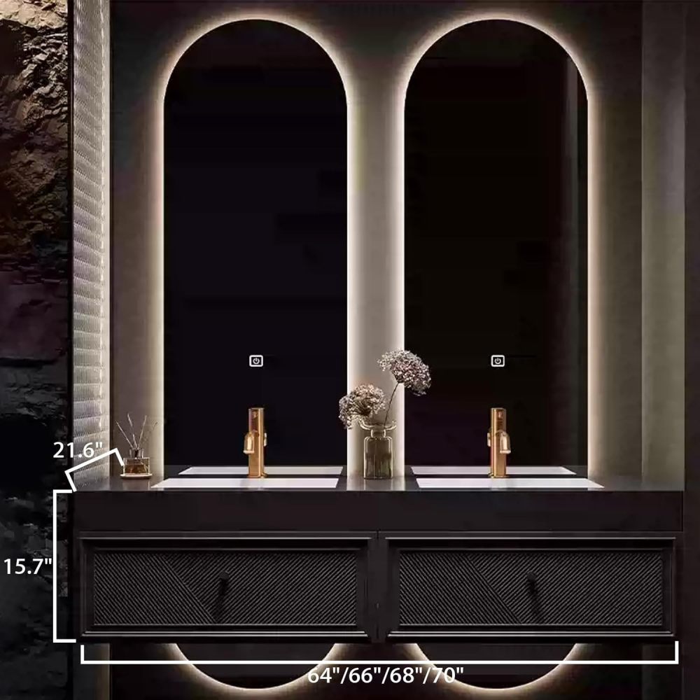 64IN Bathroom Vanity with Sink - Modern Double Bathroom Vanity Cabinet with Smart Defog Mirror, Solid Wood Floating Design, Waterproof, Custom Sizes - Complete Accessories, Black