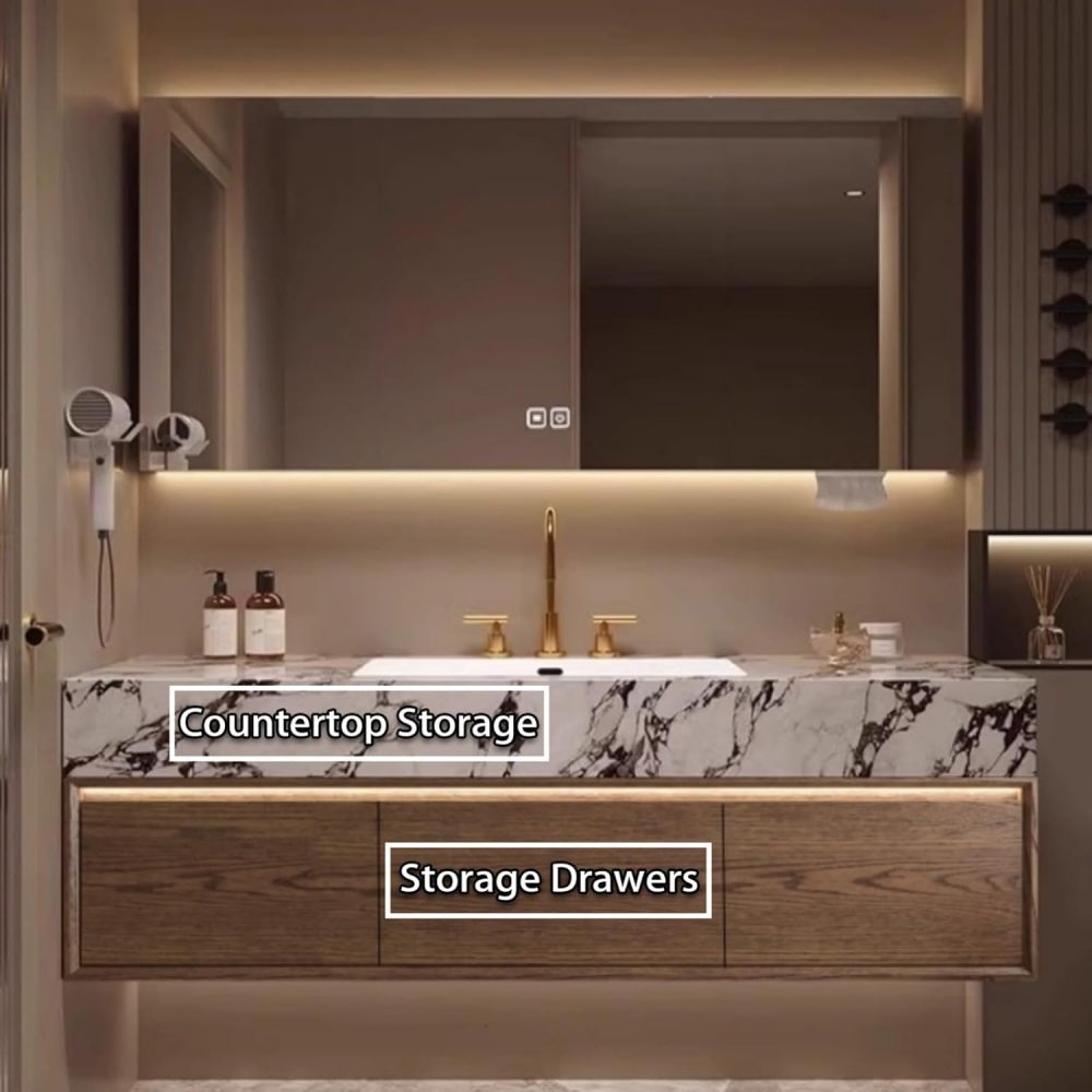 Bathroom Vanity with Sink - Double Sink Vanity with Smart Defogging Mirror, Solid Wood Bathroom Cabinet, Stylish, Waterproof, Custom Sizes - Complete Accessories