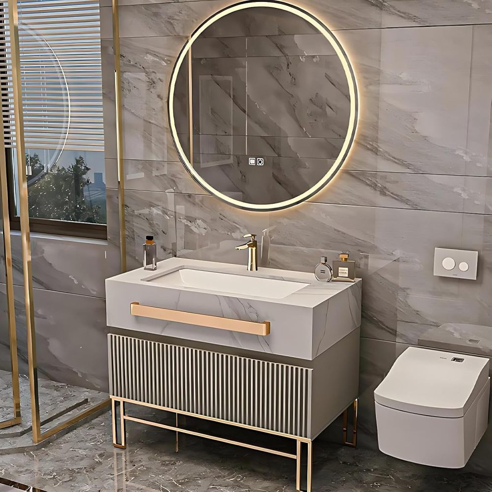 76IN Freestanding Bathroom Vanity - Bathroom Vanity with Sink & Smart LED Makeup Defogger Mirror, Soft-Closing Drawer, Complete Accessorie, Fully Assembled, Grey