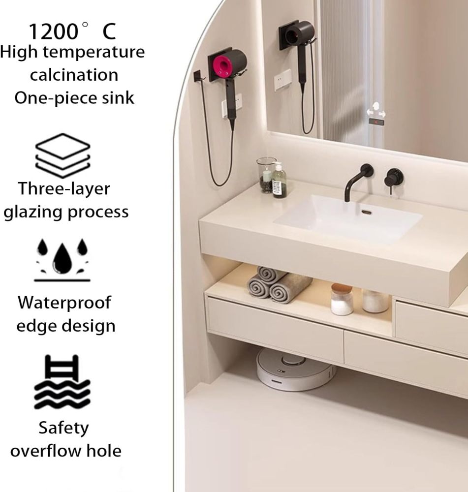 56IN Bathroom Vanity with Sink - Modern Floating Vanities with Smart Defogging Mirror, Bathroom Sink Cabinet, Multi-Layer Solid Wood, Custom Sizes - Complete Accessories Mirror