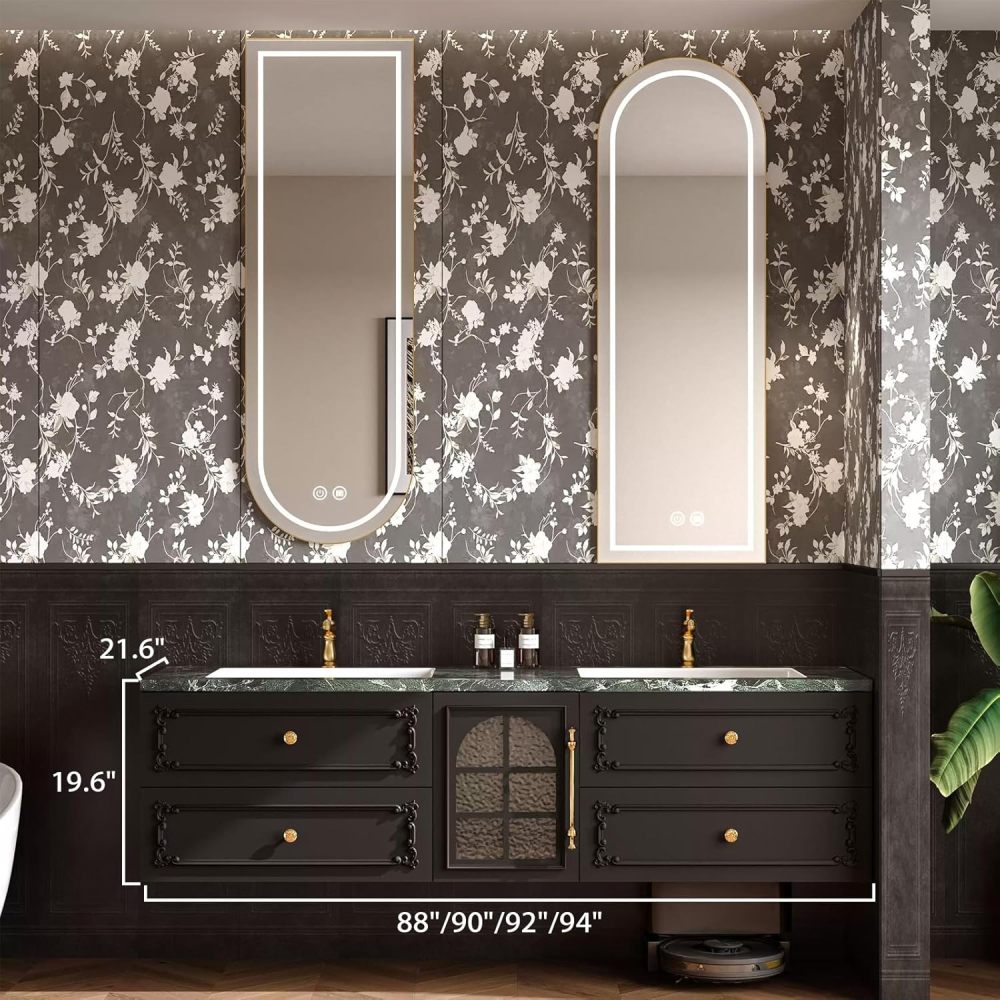 94IN Bathroom Vanity with Sink - Modern Double Bathroom Vanity Cabinet with Smart Defog Mirror, Solid Wood Floating Sink Design, Large Storage Space - Complete Accessories, Double Sink