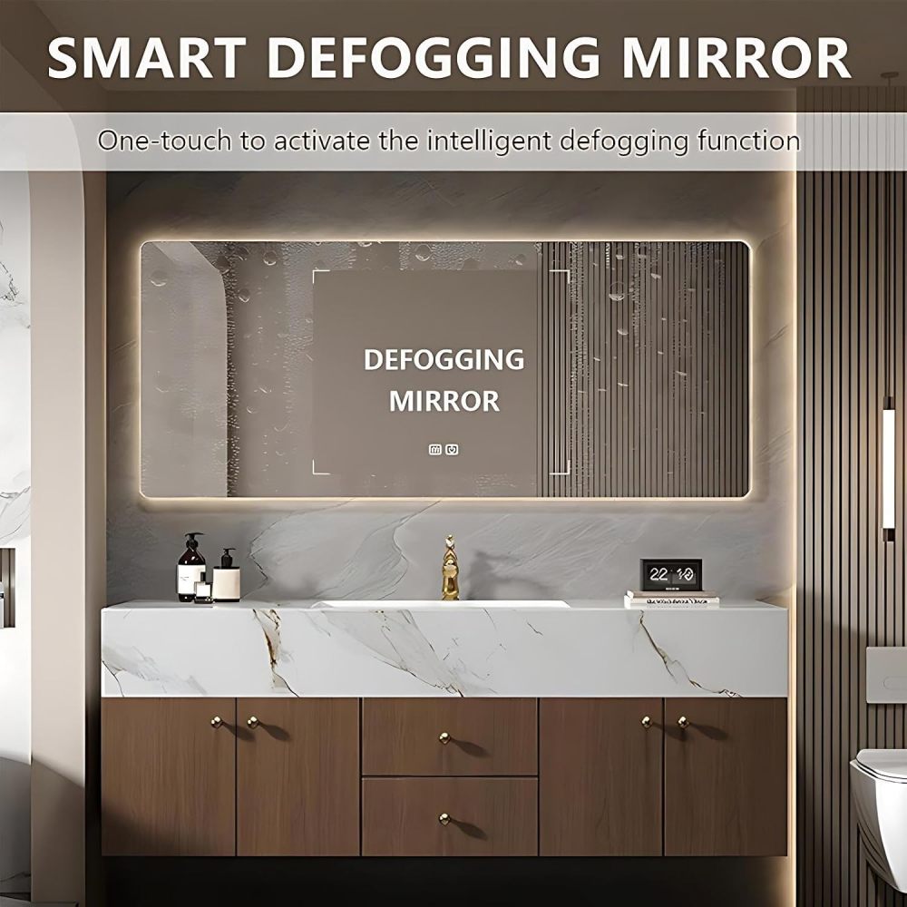 46 inch Bathroom Vanity - Single Sink Bathroom Vanity with Smart Defogging Mirror and Marble Countertop, Soft-Close Drawers, Extra-Large Storage Space, Includes Accessories, Black