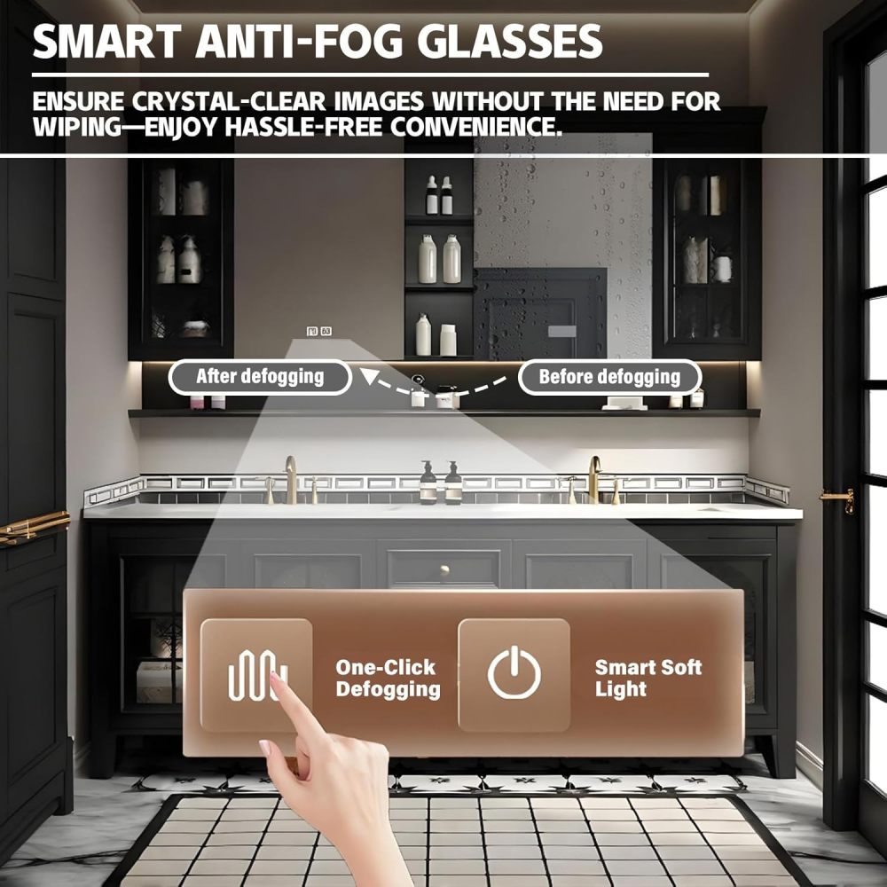 96IN Solid Wood Bathroom Vanity with Sink - Modern Floating Sink Cabinet with Smart Defog Mirror & Integrated Stone Waterproof Sink, Silent Drawer - Customizable Sizes, Mirror