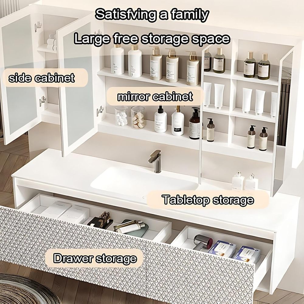 104IN Bathroom Vanity - Simple Bathroom Vanity with 2 Large Capacity Drawers, Luxury Sink Cabinet with Smart Defog Mirror, Customizable Size, No Assembly Required