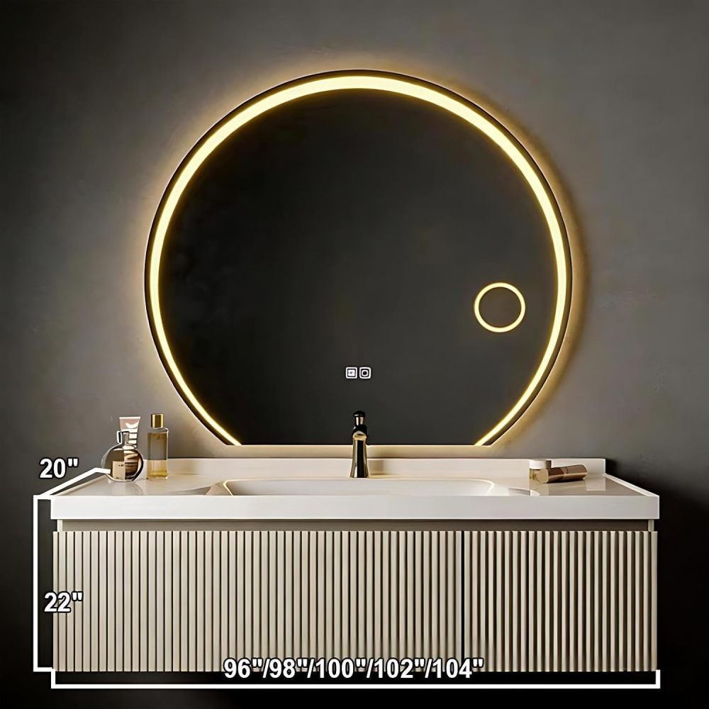 98IN Bathroom Vanity with Sink - Bathroom Vanity Cabinet with Drawers & Smart Anti-Fog Mirror, Single Floating Sink, Buffer Damping, Customizable Sizes - Complete Accessories Mirror