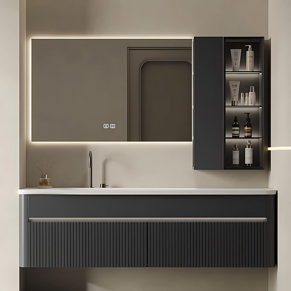 48IN Bathroom Vanity - Luxury Bathroom Vanity with Smart Defogging Mirror, Simple Sink Cabinet with 2 Large Capacity Drawers, Customizable Size, No Assembly Required, Black