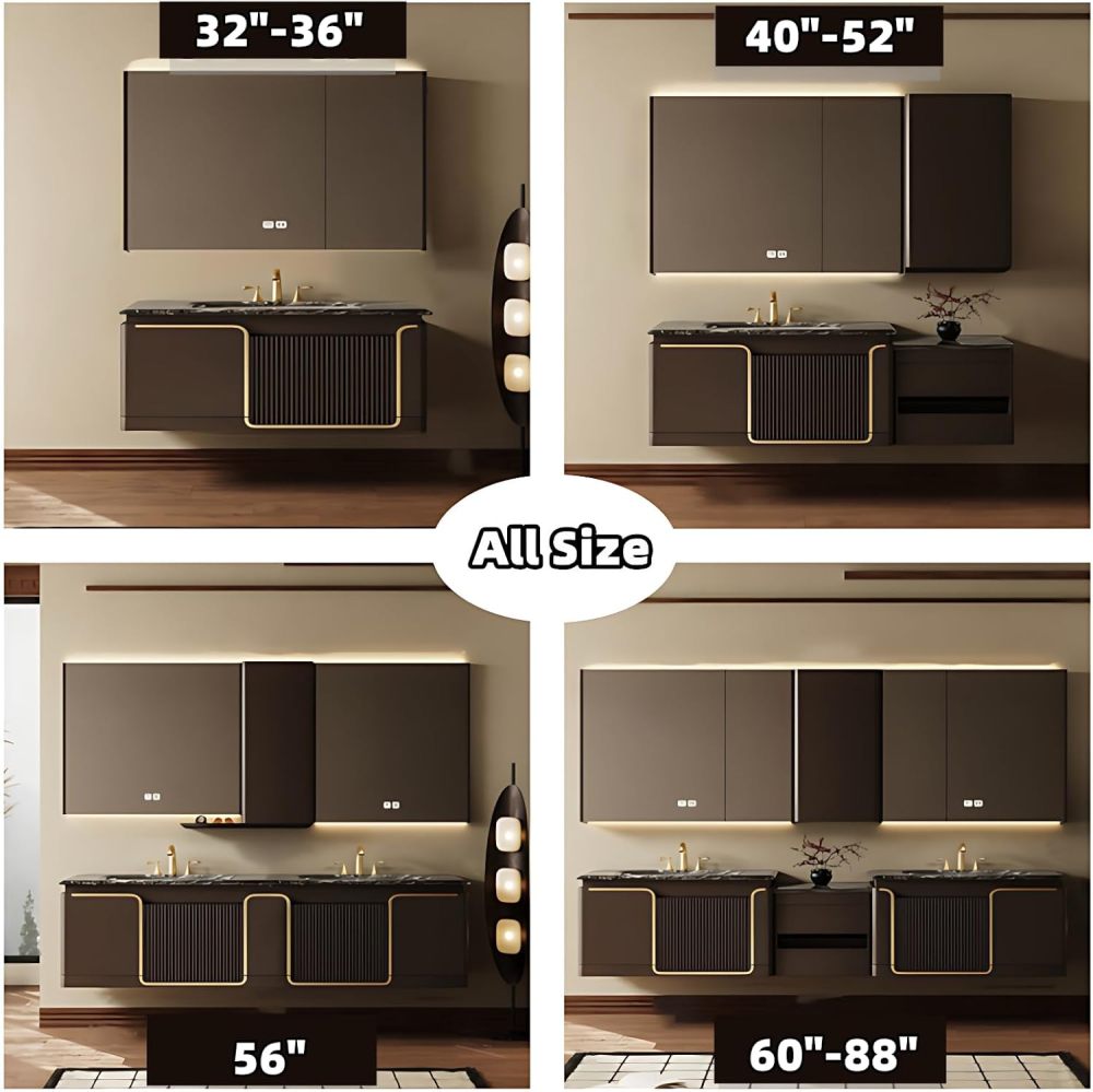 Modern Bathroom Vanity with Sink - Elegant Single/Double Sink Bathroom Vanity | Includes LED Smart Defog Mirror & Faucet | Wall-Mounted Multi-Layer Solid Wood
