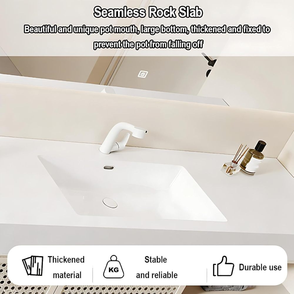 90IN Bathroom Vanity with Sink - Single Floating Sink, Solid Wood Bathroom Vanity Cabinet with Intelligent Defogging, Arc Angle, Dual Storage Drawer - Complete Accessories, White