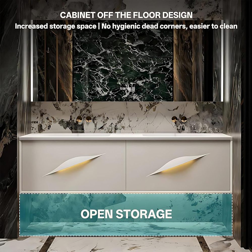 60IN Bathroom Vanity with Sink - Modern Bathroom Vanities Includes Smart Defogging Mirror Cabinet, Large Countertop and One-Piece Sink, Includes Accessories, Customizable, White