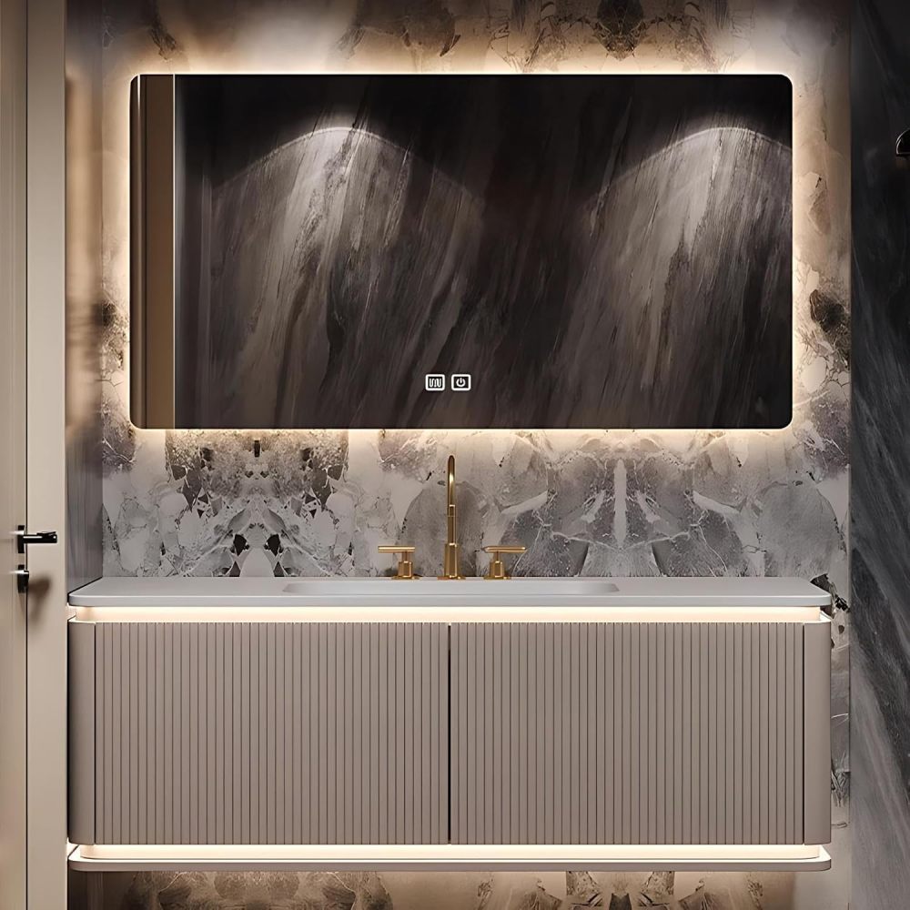 62IN Bathroom Vanity with Sink - Luxury Bathroom Vanity with Smart Defog Mirror, Modern Sink Cabinet with 2 Large Capacity Drawers, Customizable Size, No Assembly Required