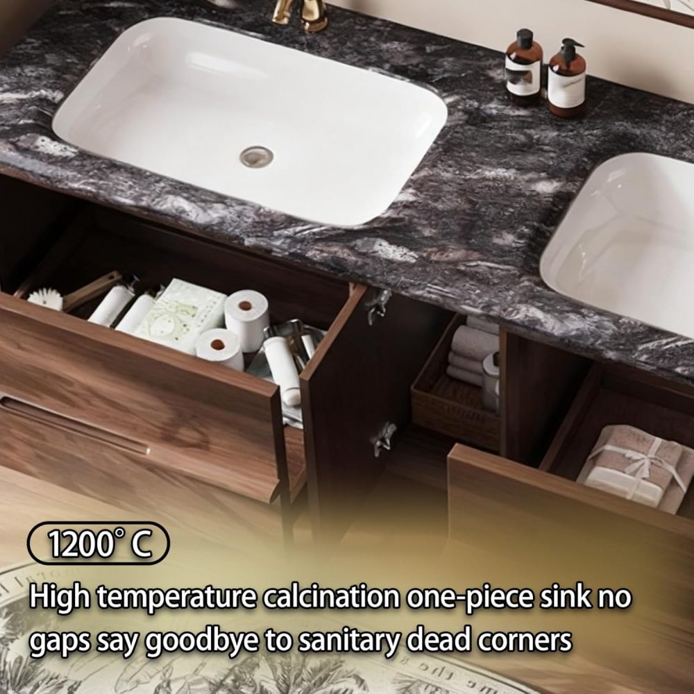 80IN Bathroom Vanity with Sink - Modern Double Floating Sink Design with Smart Defog Mirror, Solid Wood Bathroom Vanity Cabinet, Sizes Customizable - Complete Accessories, Mirror Cabinet