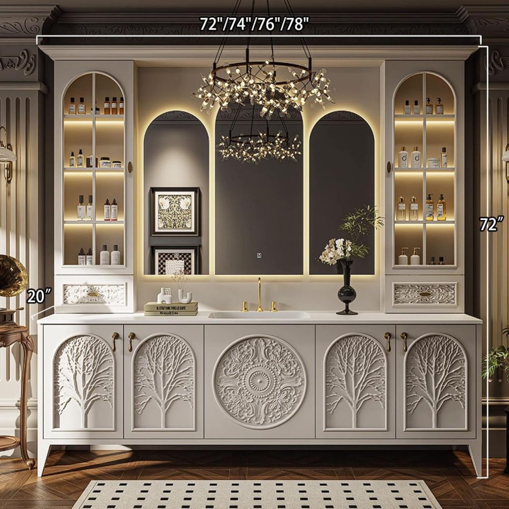 74 Inch Bathroom Vanity - Stylish Bathroom Vanity with Multiple Storage Areas, Popular Sink Cabinet with Smart Defog Mirror, Complete Accessories, No Assembly Required