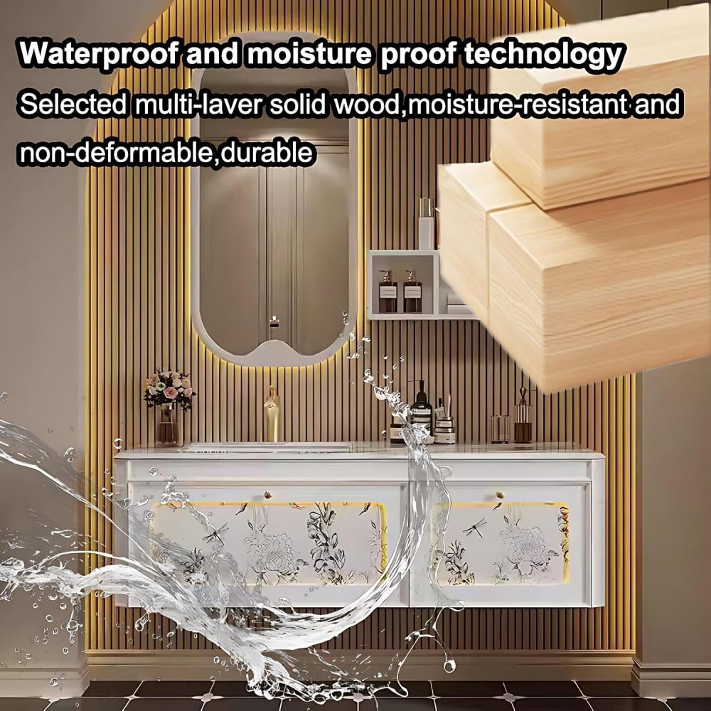 64IN Bathroom Vanity with Sink - Modern Bathroom Vanity with 2 Storage Drawers, Smart Sink Cabinet with Smart Defogging Mirror, Customizable Size, No Assembly Required