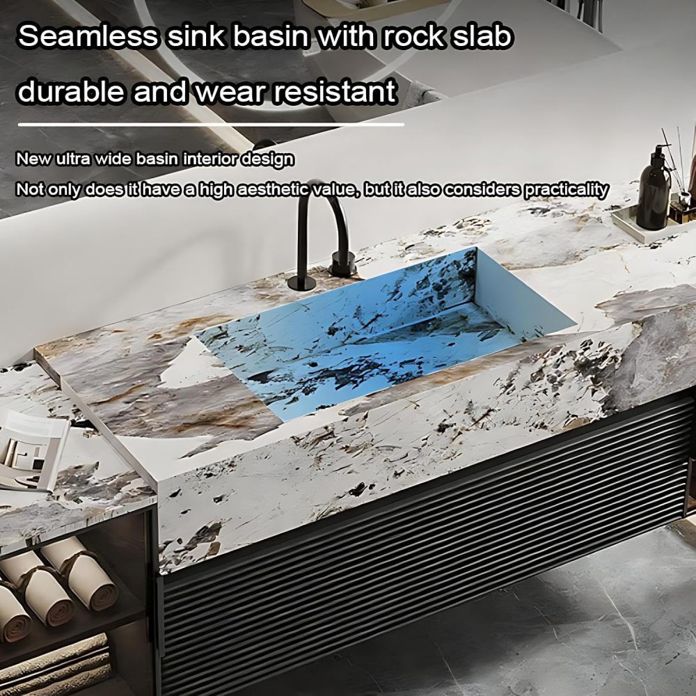 102IN Bathroom Vanity - Luxury Bathroom Vanity with Smart Defog Mirror Cabinet, Floating Sink Cabinet with Multiple Storage Areas & Seamless Sink, No Assembly Required