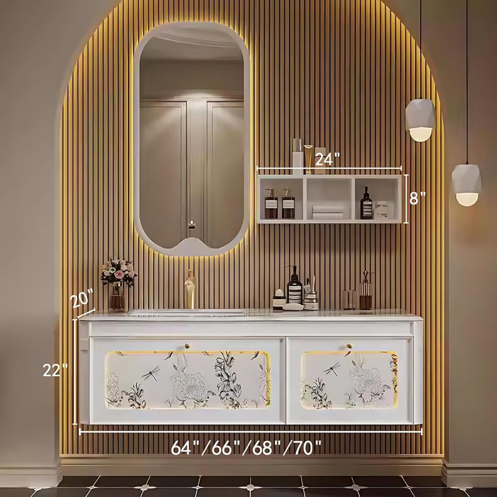 64IN Bathroom Vanity with Sink - Modern Bathroom Vanity with 2 Storage Drawers, Smart Sink Cabinet with Smart Defogging Mirror, Customizable Size, No Assembly Required