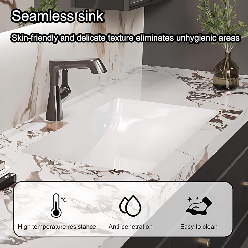 92IN Bathroom Vanity with Sink - Modern Bathroom Vanity with 3 Large Capacity Drawers, Solid Wood Sink Cabinet with Smart Defog Mirror, Customizable Size, No Assembly Required, Black