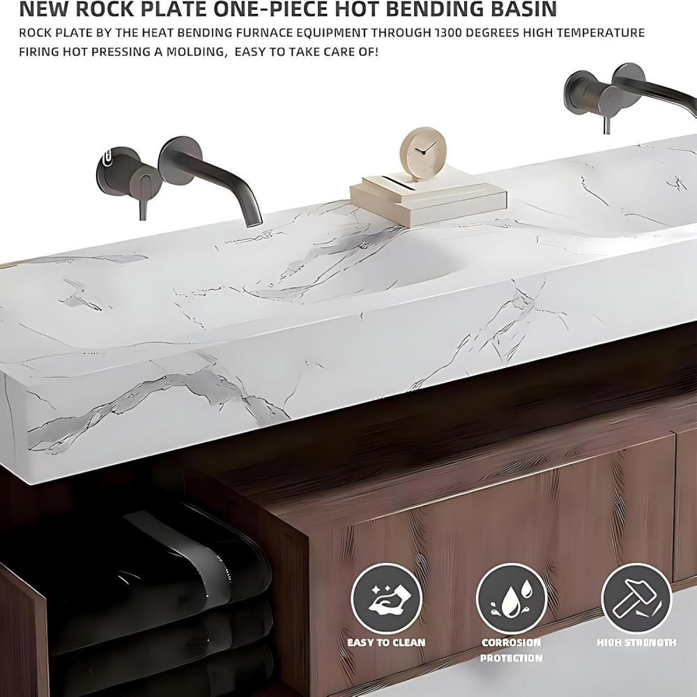 52IN Double Sink Bathroom Vanity - Bathroom Vanities Set Includes One-Piece Basin and Anti-Fog Mirror Cabinet, Multi-Function Shelf, Complete Accessorie, Fully Assembled, White