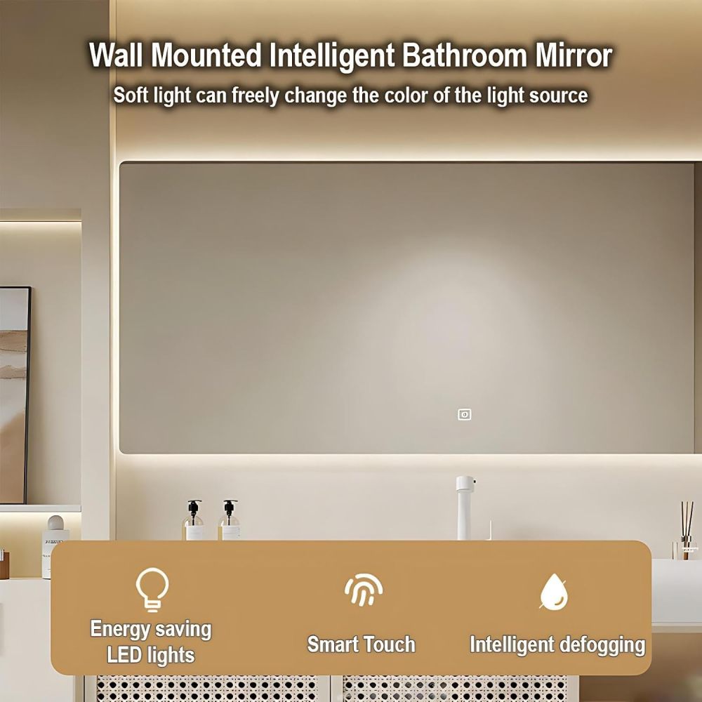 90IN Bathroom Vanity with Sink - Single Floating Sink, Solid Wood Bathroom Vanity Cabinet with Intelligent Defogging, Arc Angle, Dual Storage Drawer - Complete Accessories, White