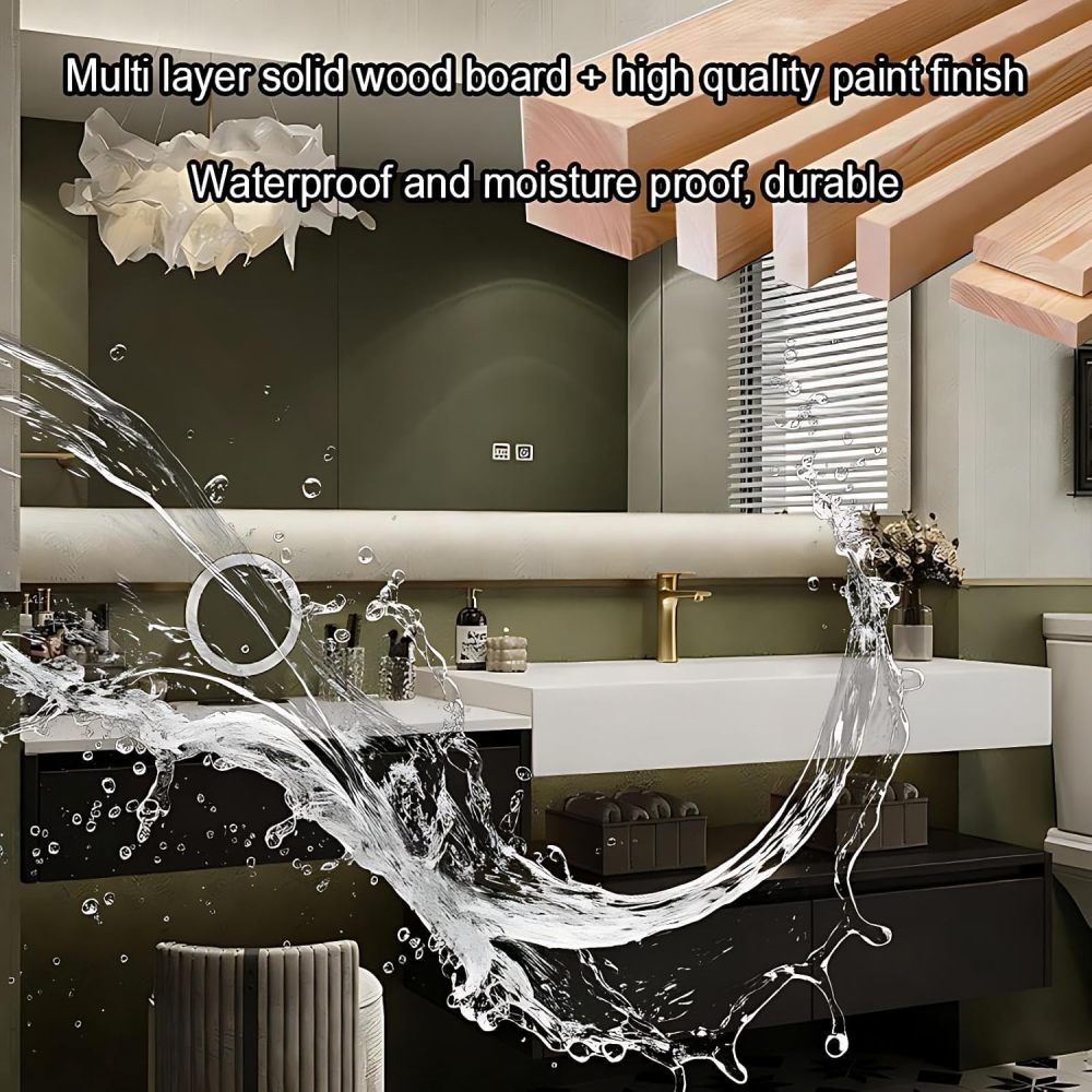 90IN Bathroom Vanity - Modern Bathroom Vanity with Smart Defog Mirror, Luxury Sink Cabinet with Multiple Storage Areas, Includes Makeup Stool, No Assembly Required