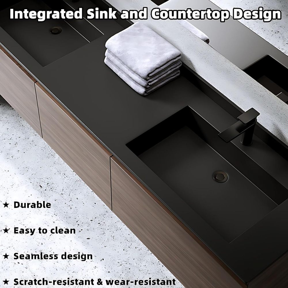 Modern Bathroom Vanity with Sink - Luxurious Bathroom Vanity Cabinet, Smart Defog Mirror & Floating Vanity, Multi-Layer Solid Wood Material | Wall-Mounted (Single Sink 36")