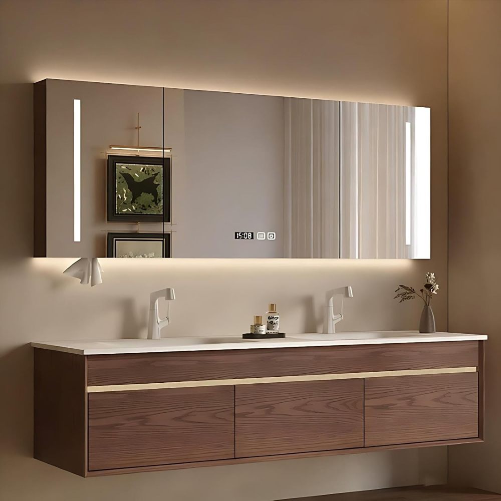 104IN Bathroom Vanity with Sink - Luxury Floating Double Sink Bathroom Vanity Cabinet with Drawers, Silent Buffer Slide Rail, Intelligent Defogging, Custom Sizes