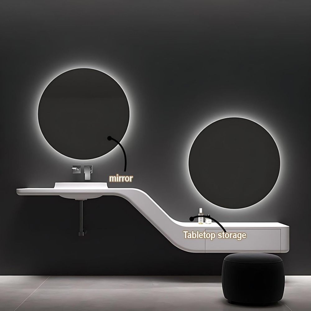54IN Bathroom Vanity with Sink - Bathroom Sink Cabinet with Makeup Chair, Wall-Mounted Vanity, Integrated Countertop, Intelligent Defogging, Custom Sizes - Complete Accessories White